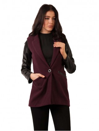 Jacheta din stofa cu maneci din piele