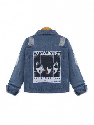 Jacheta din denim cu imprimeu pe spate