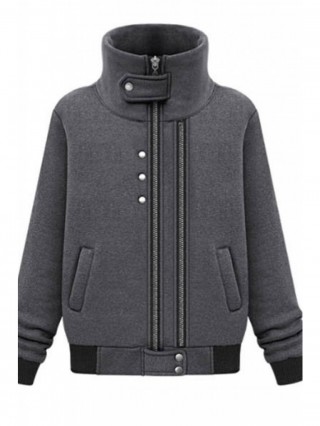 Geaca sport cu fermoar, capse si guler lat