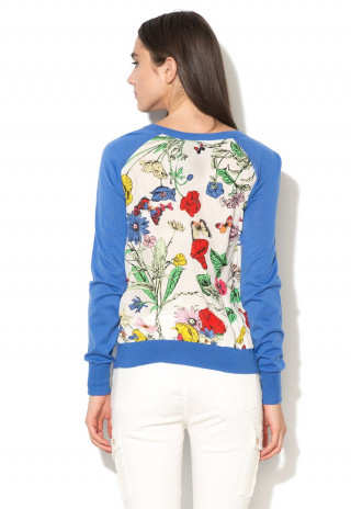 Cardigan cu insertie de matase, imprimeu floral