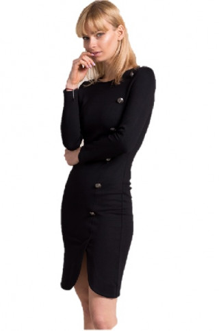 Rochie office neagra mulata tip trenci cu nasturi decorativi