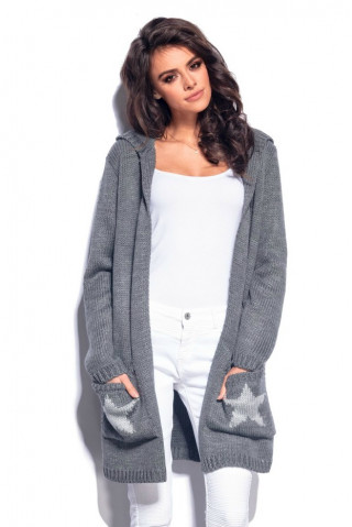Cardigan tricotat cu gluga si buzunare