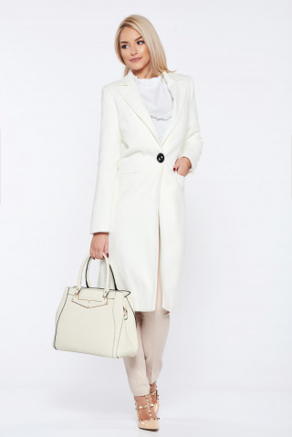 Palton alb din stofa cu buzunare