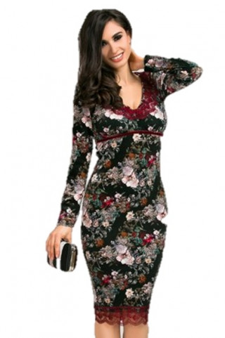 Rochie din catifea cu imprimeu floral in marimi mari