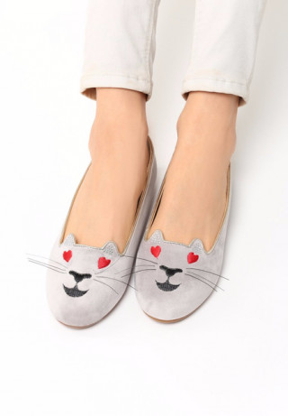 Balerini tip mocasini cu figurina de pisica