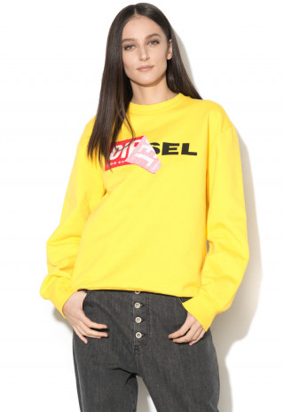 Hanorac tip sweater sport galben cu logo Diesel fara gluga
