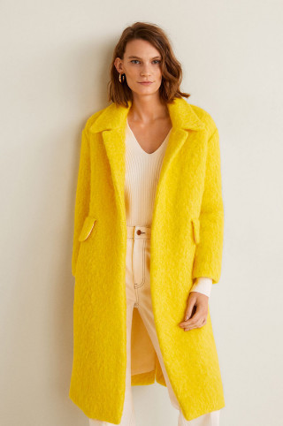 Palton galben pentru femei cu amestec de lana Mango