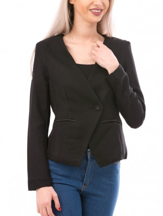 Sacou negru simplu de dama usor asimetric, cu maneci lungi