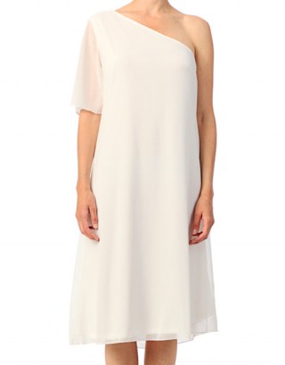 Rochie cu umarul gol alba voal