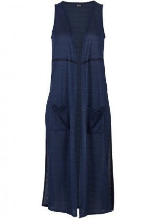 Vesta lunga cu buzunare bleumarin