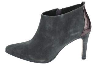 Botine scurte cu toc subtire din piele intoarsa naturala gri