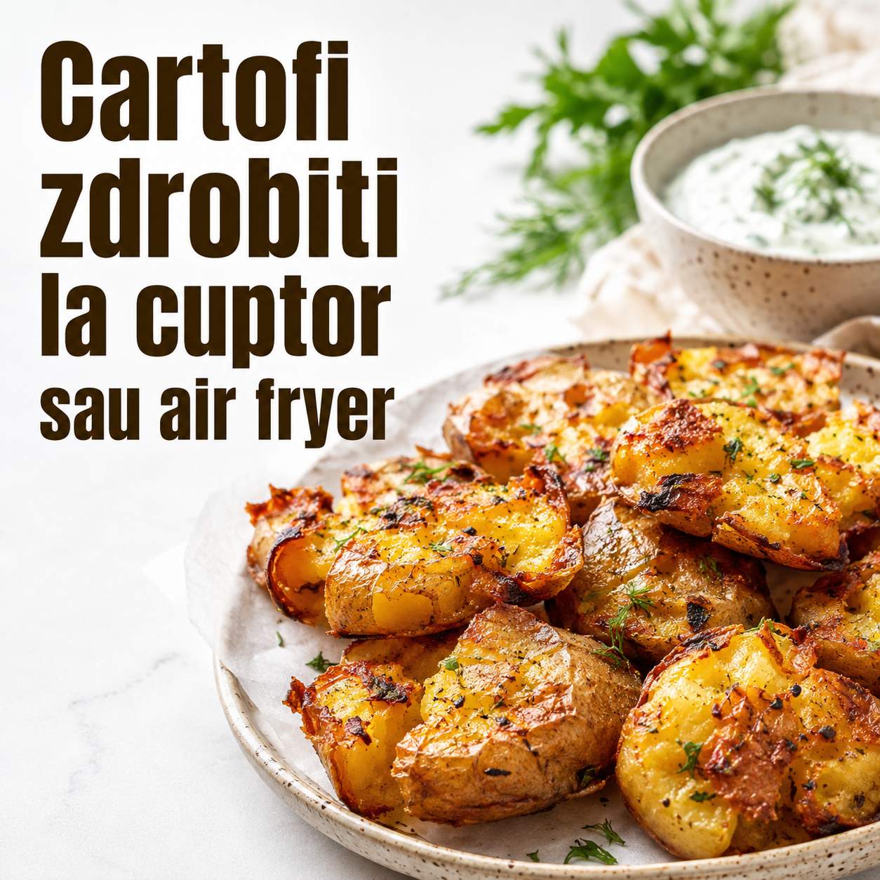 cartofi zdrobiti la air fryer sau la cuptor